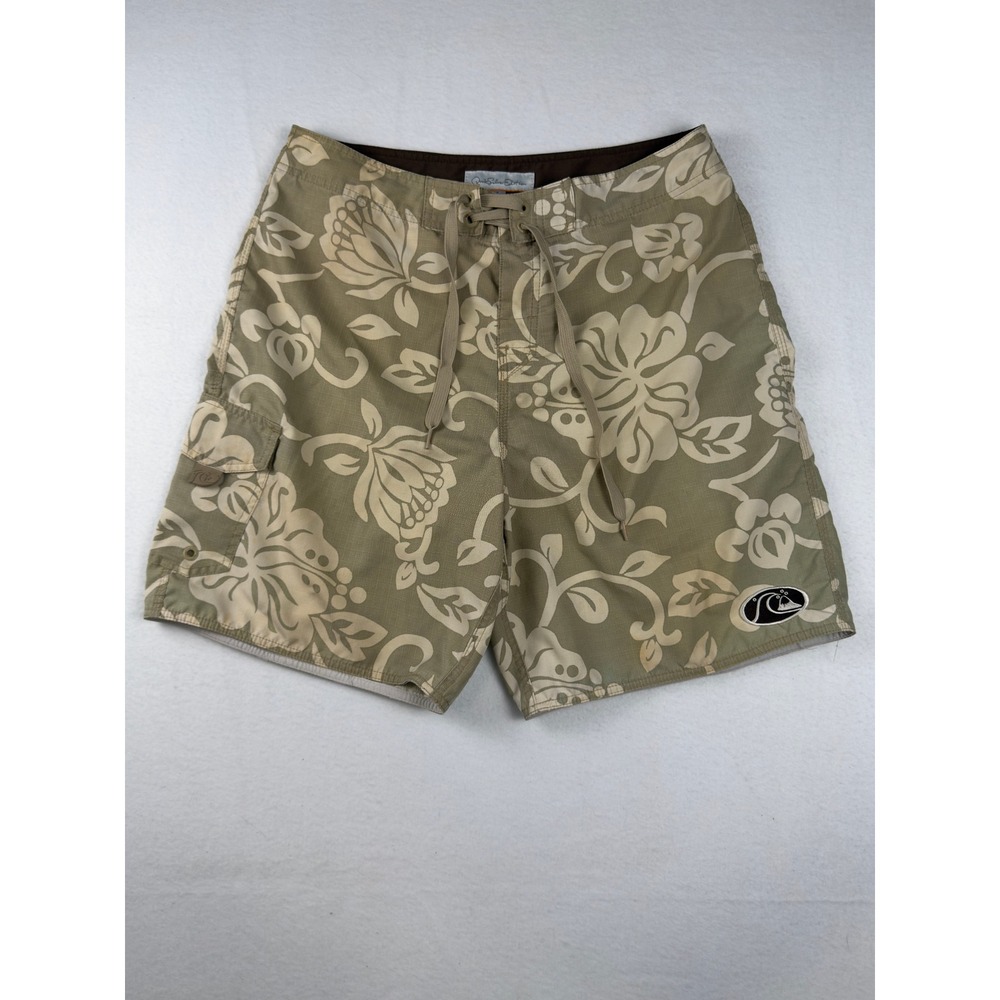 Quiksilver Edition Mens Board Shorts Size 34 Green Floral Ripstop Cargo L501378